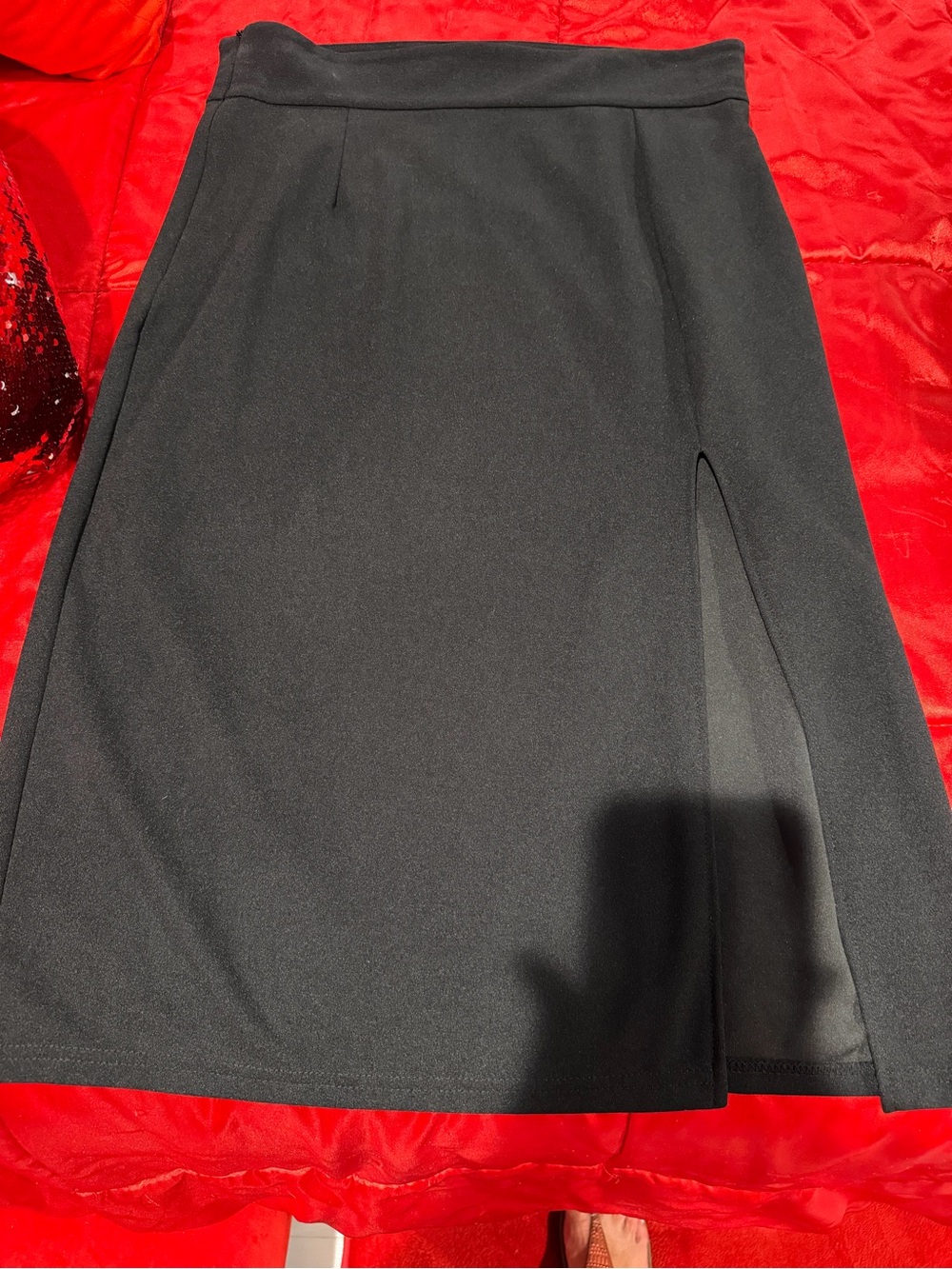 Black Women's A-Line Skirt with Front Slit